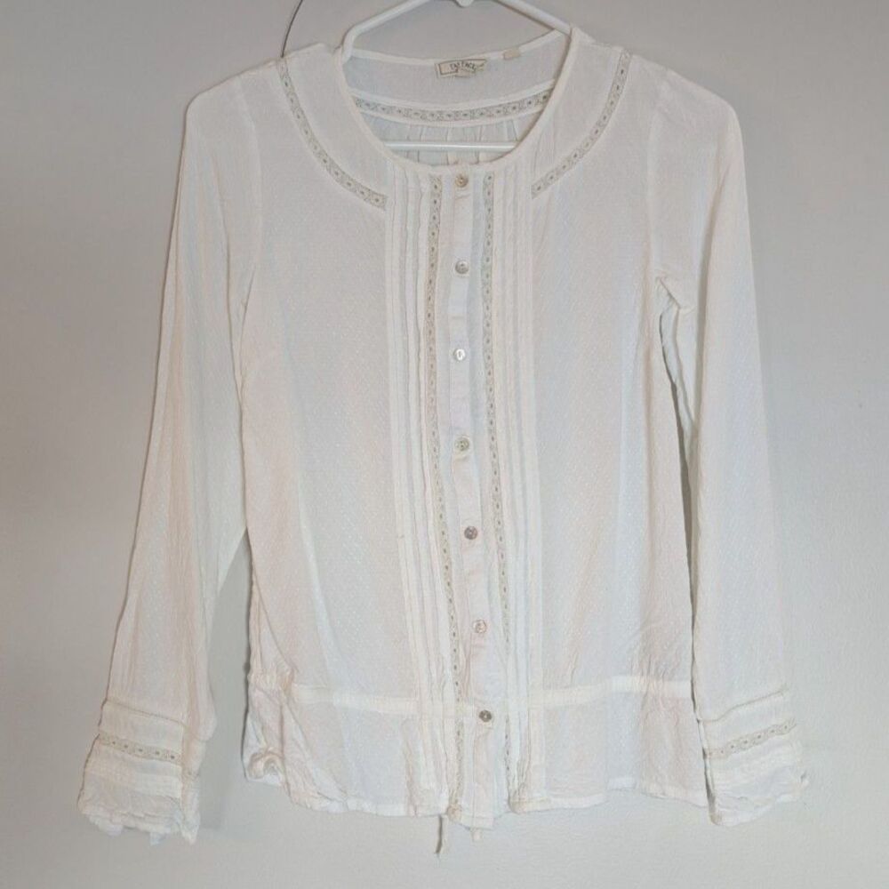 FatFace White Lace & Pintuck Boho Blouse - Size 2